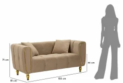 Divano fisso 2 posti Gandolfo, 81x155 h71 cm, Grigio e Oro<Dmora Sale