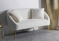 Divano fisso 2 posti Pittari, 137x69 h79 cm, Bianco e Oro<Dmora Store