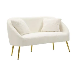 Divano fisso 2 posti Pittari, 137x69 h79 cm, Bianco e Oro<Dmora Store