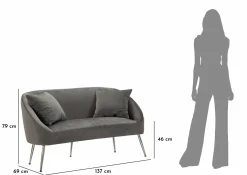 Divano fisso 2 posti Pittari, 137x69 h79 cm, Grigio e Argento<Dmora Sale