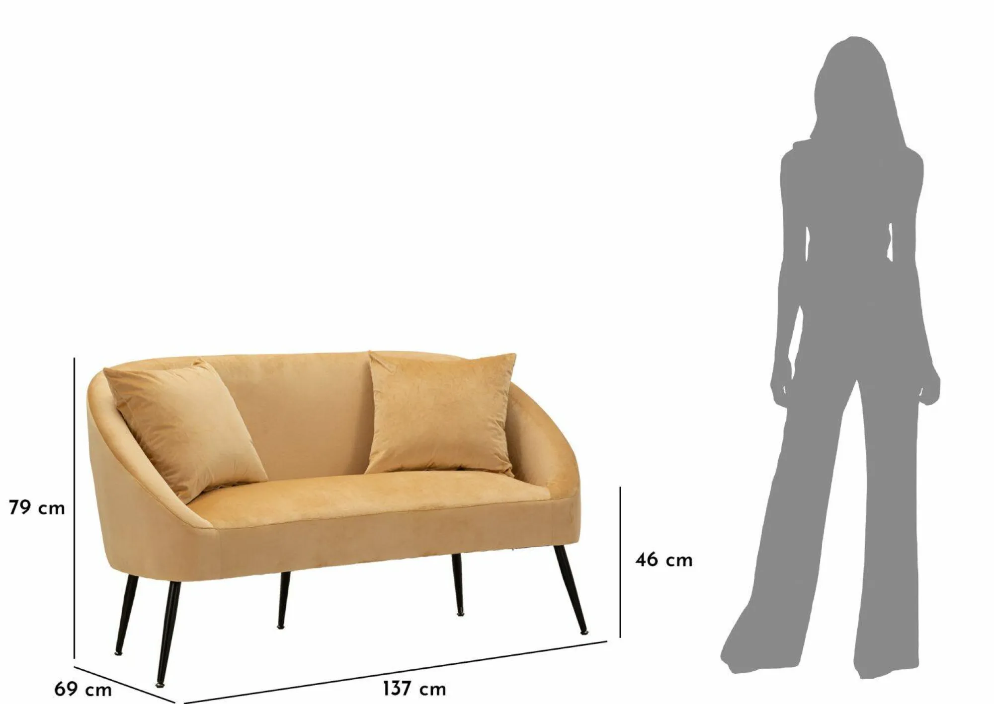 Divano fisso 2 posti Pittari, 137x69 h79 cm, Marrone e Nero<Dmora Best Sale