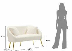 Divano fisso 2 posti Pittari, 137x69 h79 cm, Bianco e Oro<Dmora Store