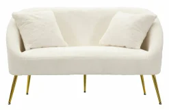 Divano fisso 2 posti Pittari, 137x69 h79 cm, Bianco e Oro<Dmora Store