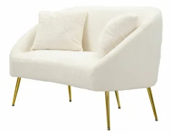 Divano fisso 2 posti Pittari, 137x69 h79 cm, Bianco e Oro<Dmora Store
