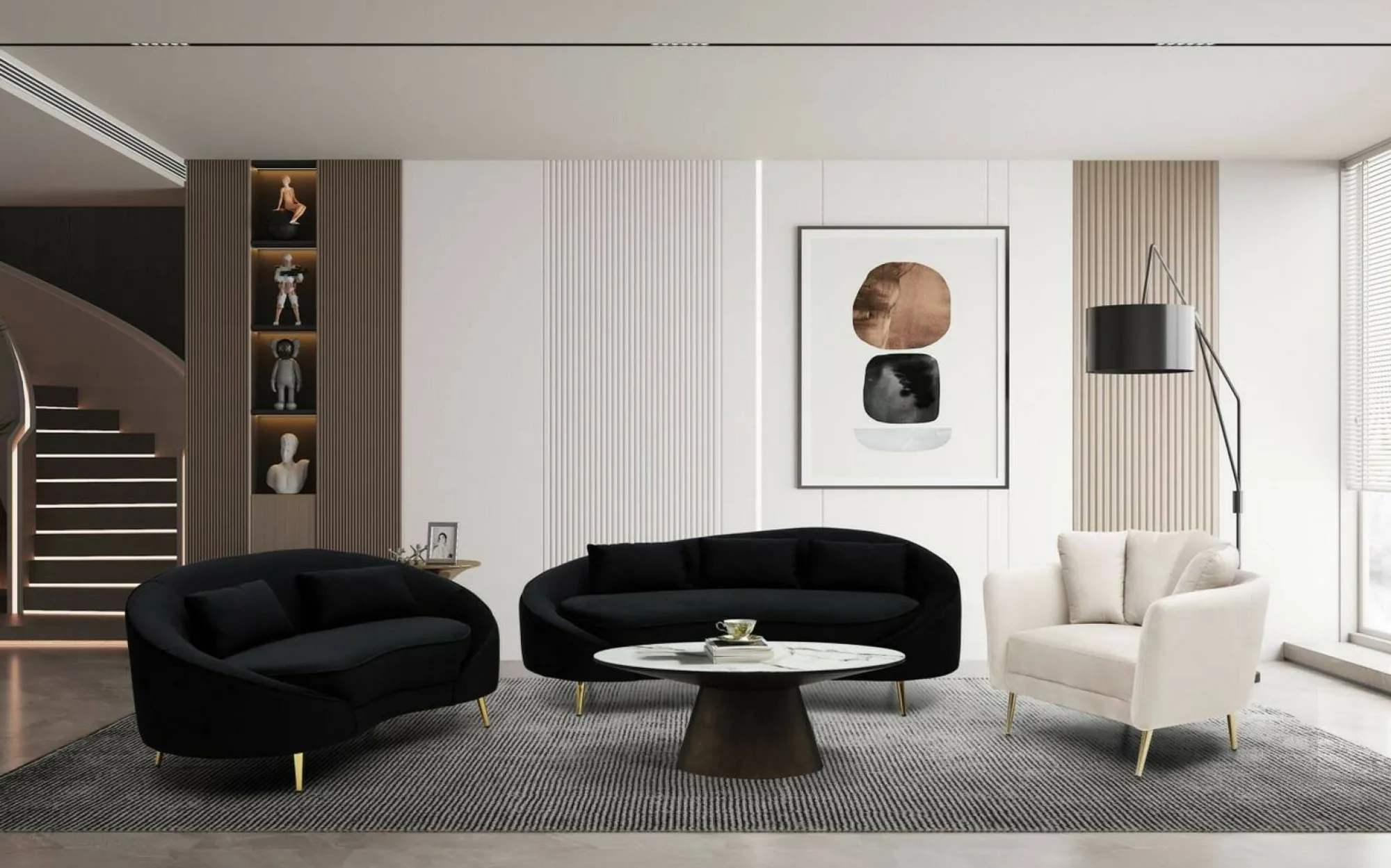 Divano fisso 3 posti Verte, 185x84 h68 cm, Nero e Oro<Dmora Flash Sale
