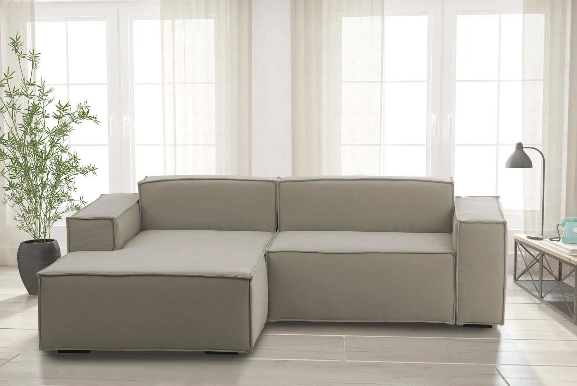 Divano fisso con penisola Assurte, Cm 240x170h70,<Dmora New