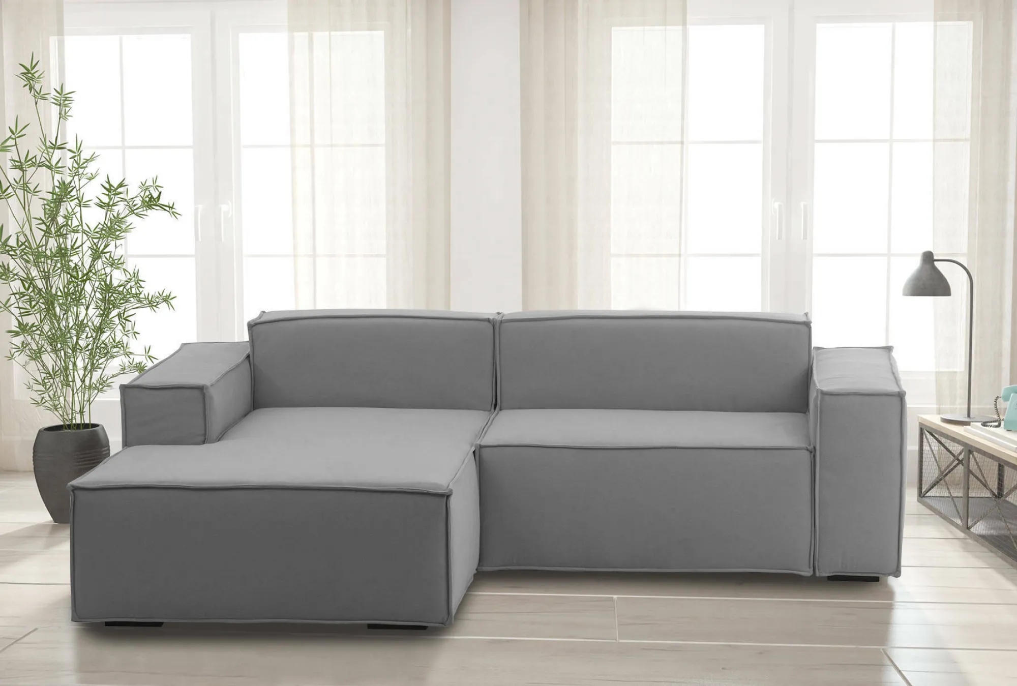 Divano fisso con penisola Assurte, Cm 240x170h70,<Dmora Cheap