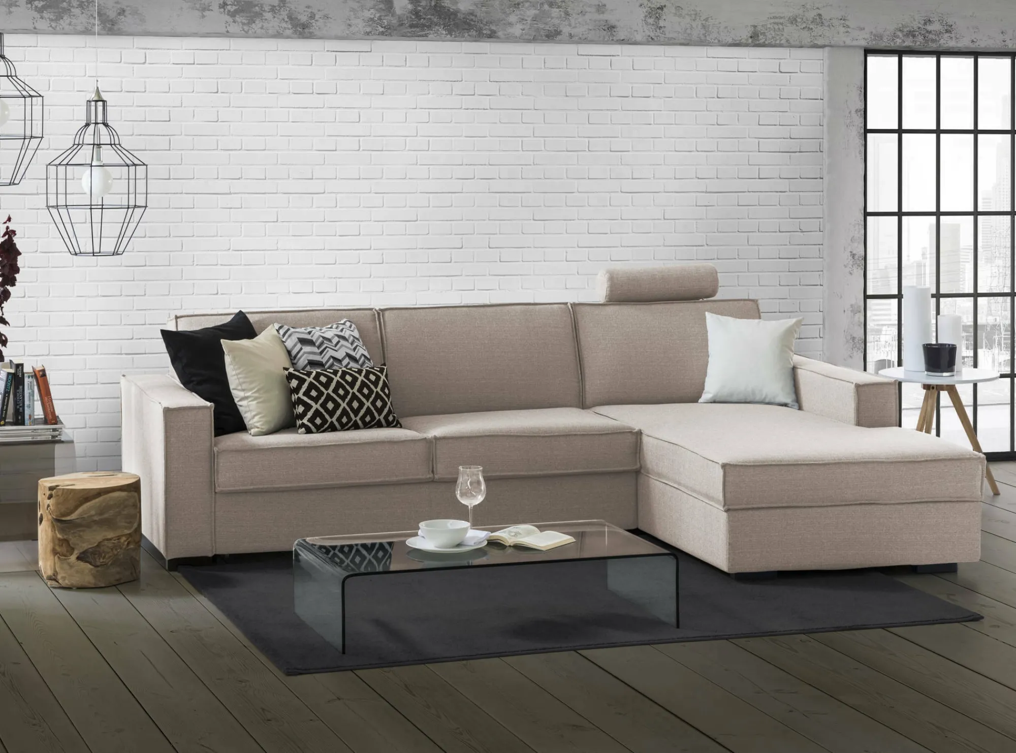 Divano fisso con penisola Ametrino, Cm 280x95h90,<Dmora Best