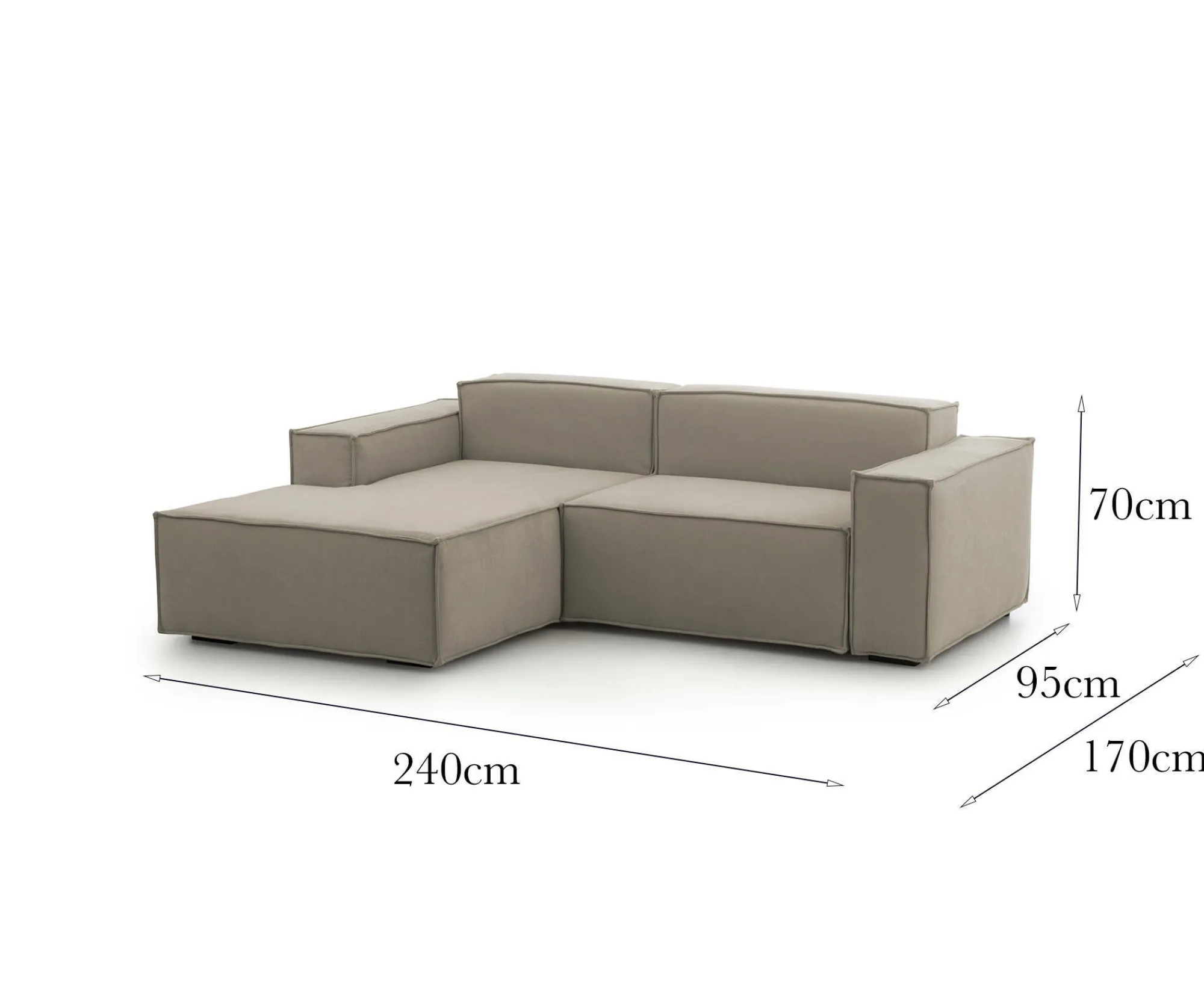 Divano fisso con penisola Assurte, Cm 240x170h70,<Dmora New