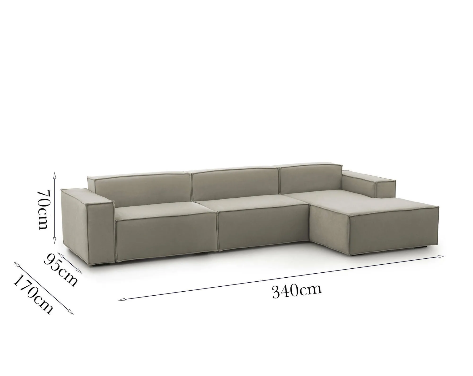 Divano fisso con penisola Asvaldo, Cm 340x170h70,<Dmora Best