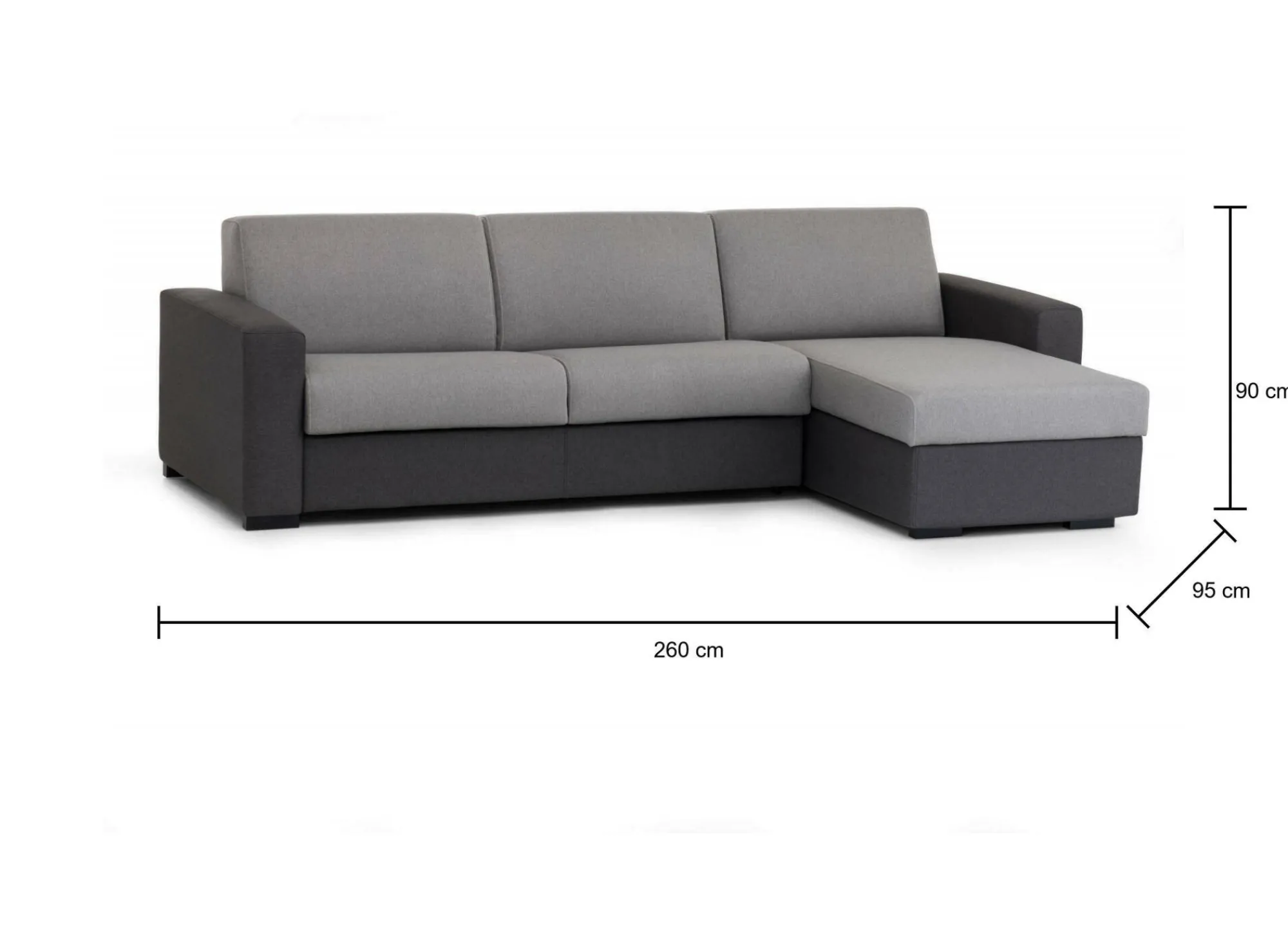 Divano fisso con penisola Azechiele, Cm 260x95h90, bicolor<Dmora Clearance