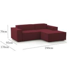 Divano fisso con penisola Ameli, Cm 240x170h70,<Dmora Outlet