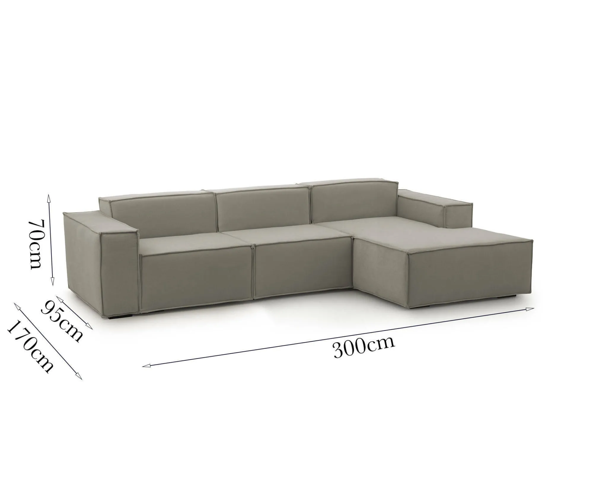 Divano fisso con penisola Ananas, Cm 300x170h70,<Dmora Store