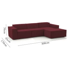 Divano fisso con penisola Ananas, Cm 300x170h70,<Dmora Online