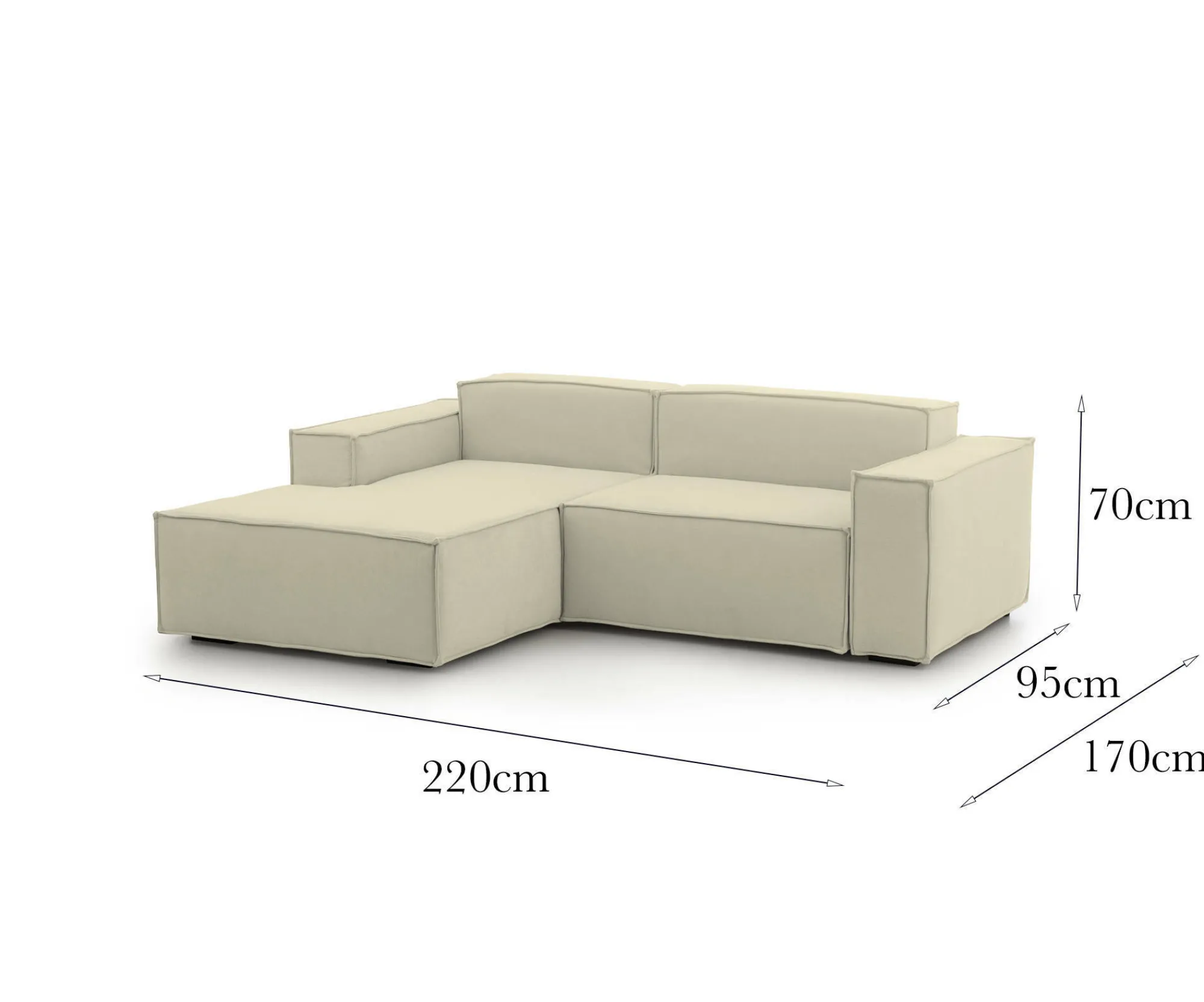 Divano fisso con penisola Alhoa, Cm 220x170h70,<Dmora Flash Sale