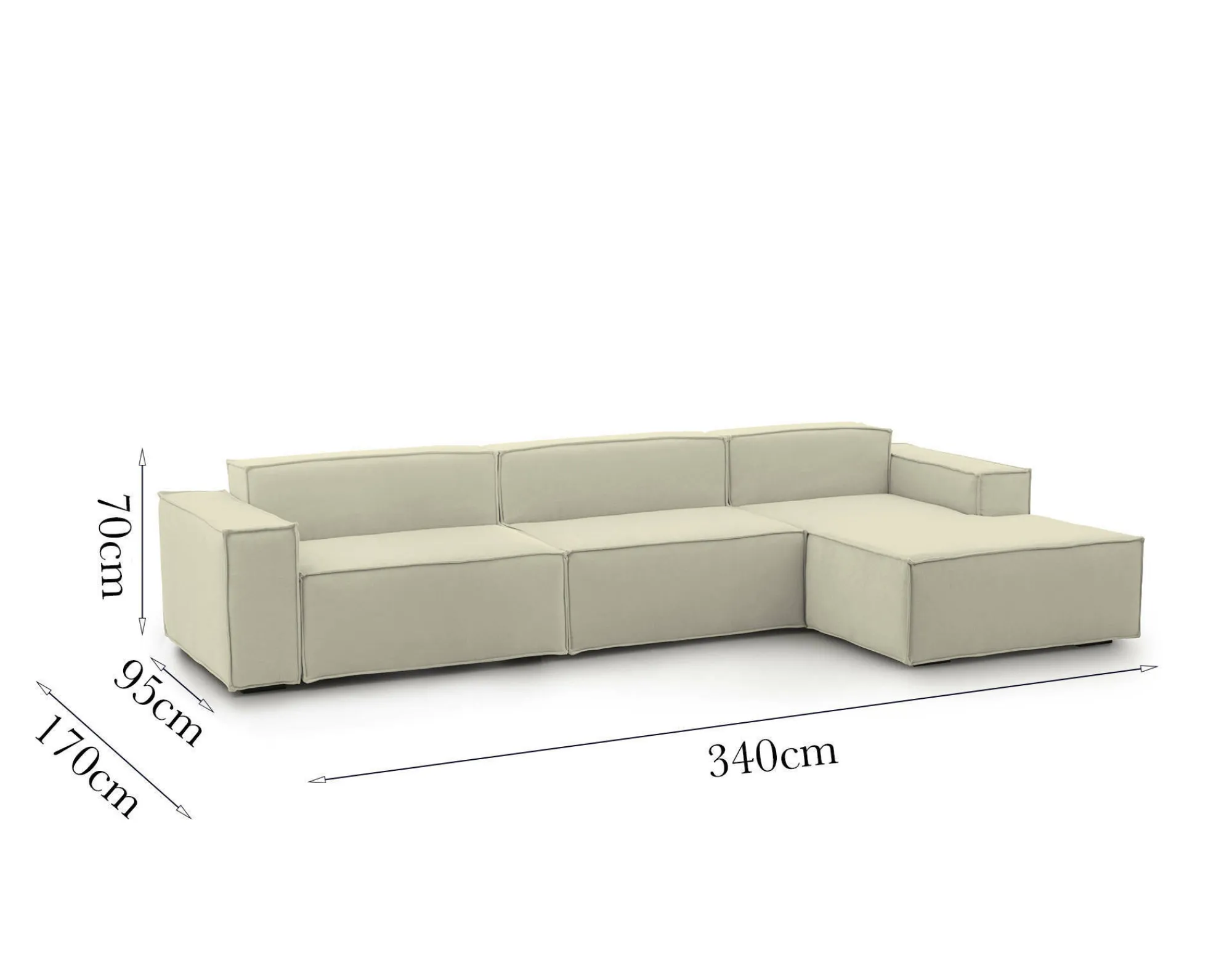 Divano fisso con penisola Asvaldo, Cm 340x170h70,<Dmora Best Sale
