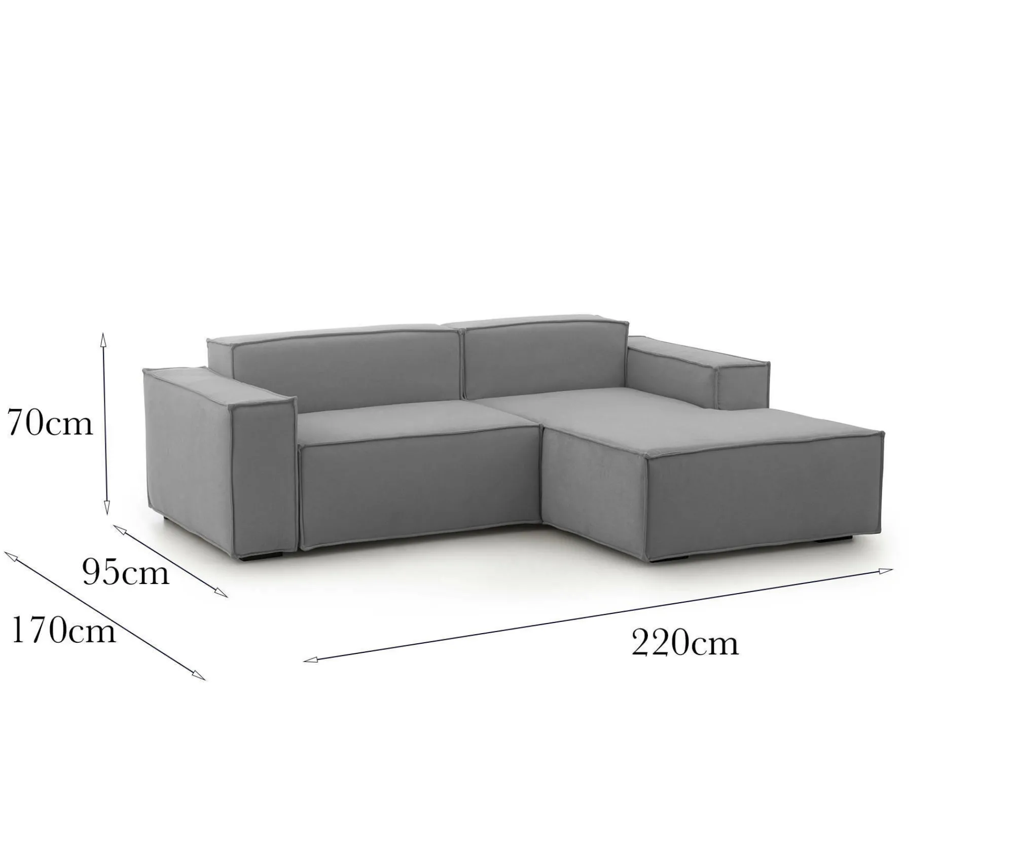 Divano fisso con penisola Amuleto, Cm 220x170h70,<Dmora Online