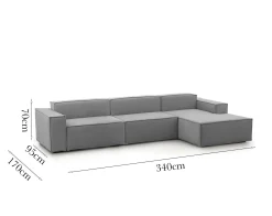 Divano fisso con penisola Asvaldo, Cm 340x170h70,<Dmora Sale