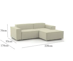 Divano fisso con penisola Amuleto, Cm 220x170h70,<Dmora Clearance