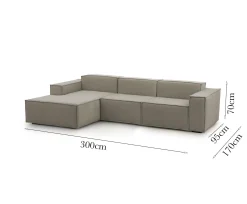 Divano fisso con penisola Alganibra, Cm 300x170h70,<Dmora Online