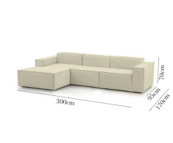 Divano fisso con penisola Alganibra, Cm 300x170h70,<Dmora Clearance