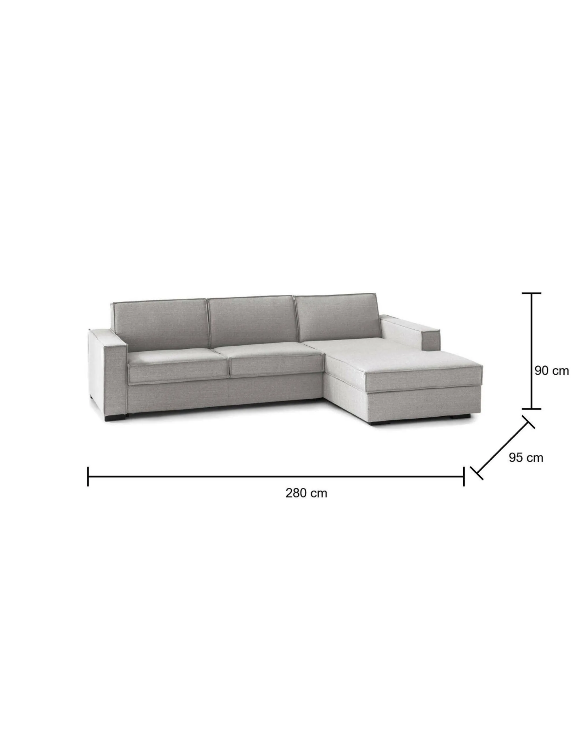 Divano fisso con penisola Ametrino, Cm 280x95h90,<Dmora Cheap