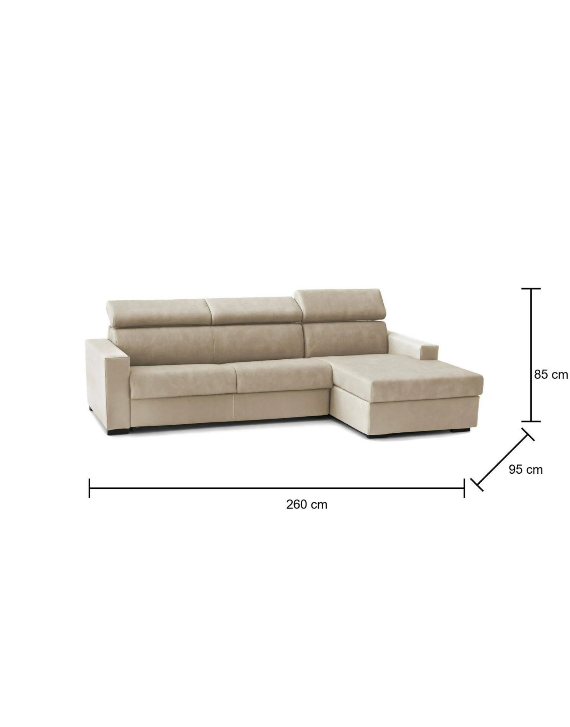 Divano fisso con penisola Angera, Cm 260x95h85,<Dmora Cheap