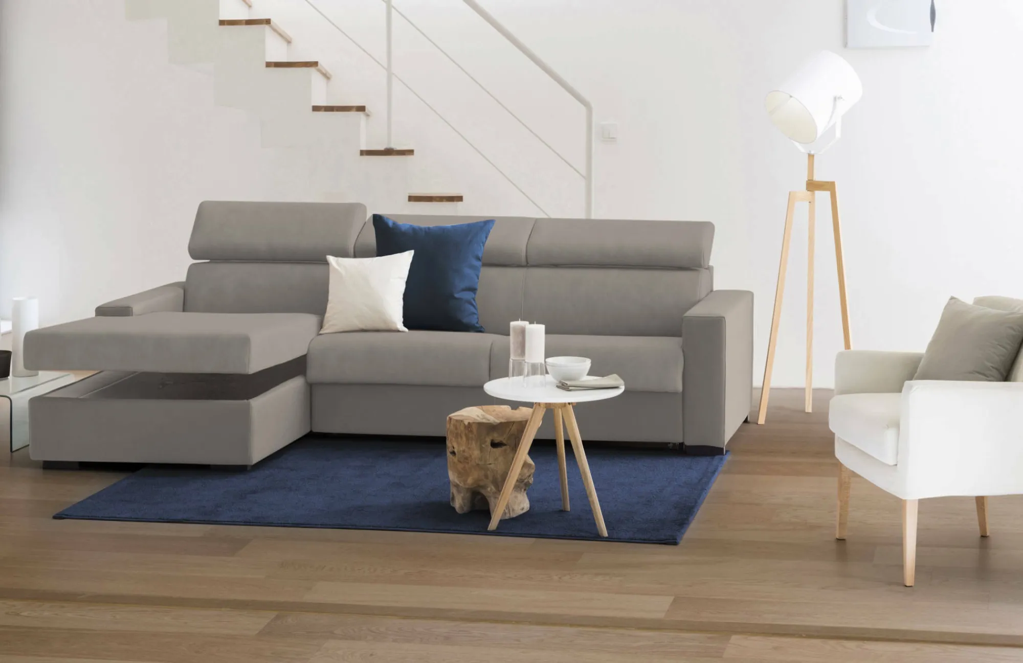 Divano fisso con penisola Aryaly, Cm 280x95h85,<Dmora New