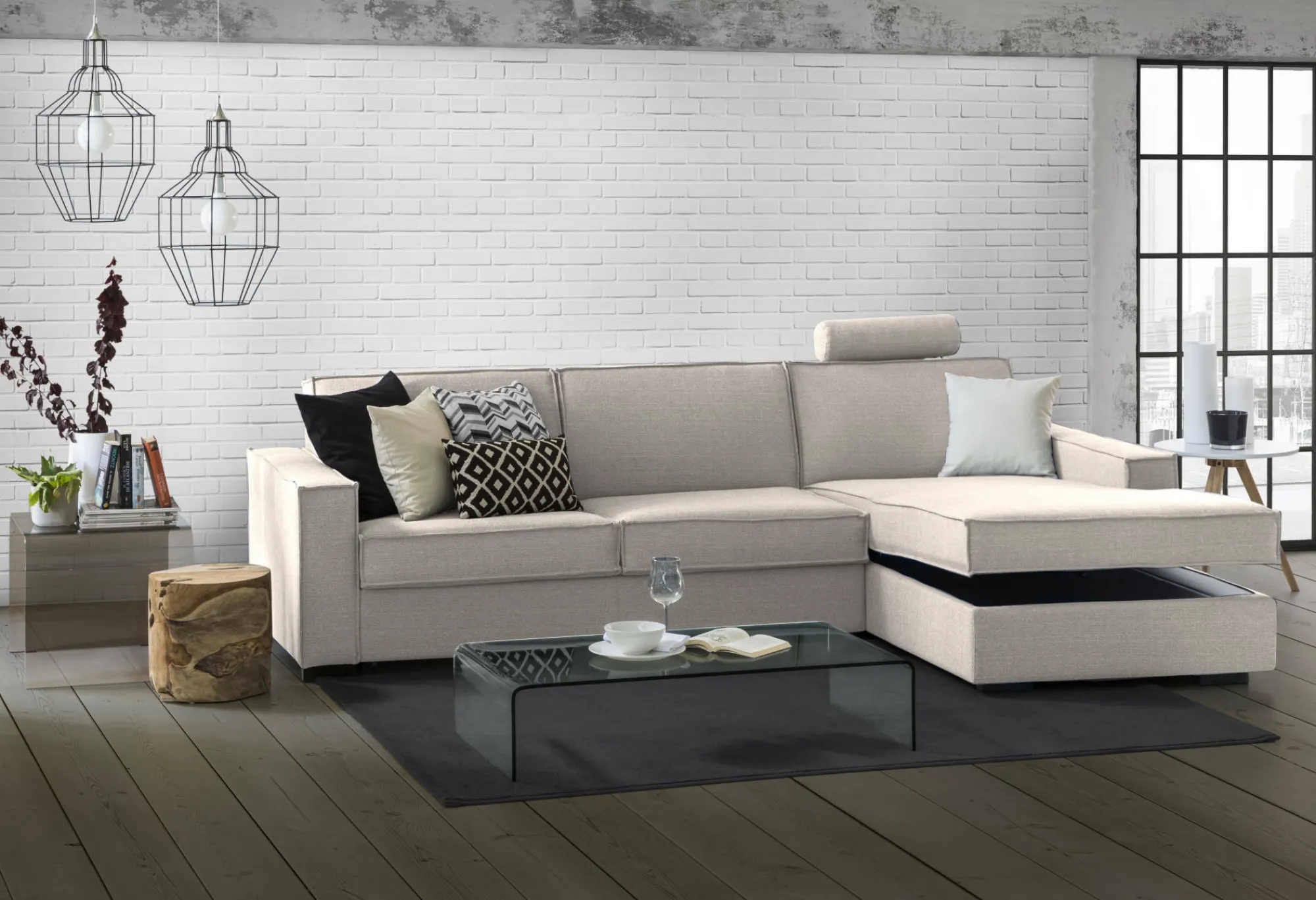 Divano fisso con penisola Ametrino, Cm 280x95h90,<Dmora Best