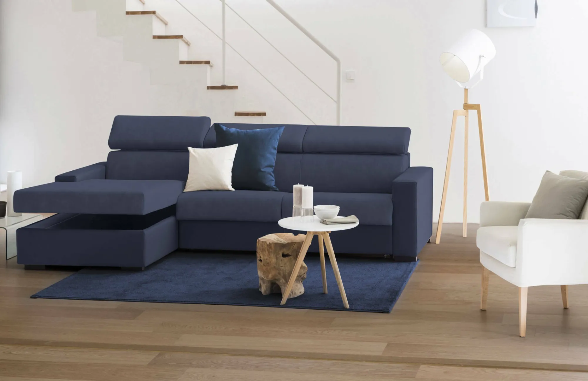 Divano fisso con penisola Akela, Cm 280x95h85,<Dmora Cheap