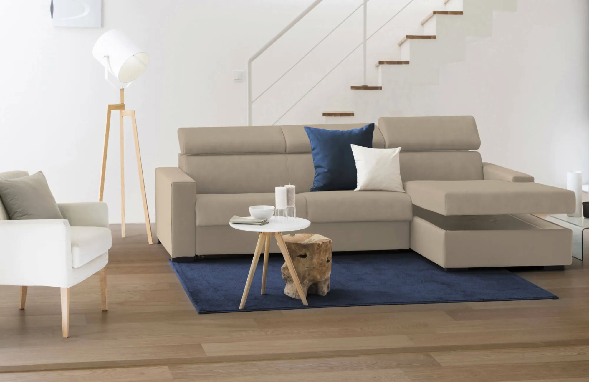 Divano fisso con penisola Angera, Cm 260x95h85,<Dmora Cheap
