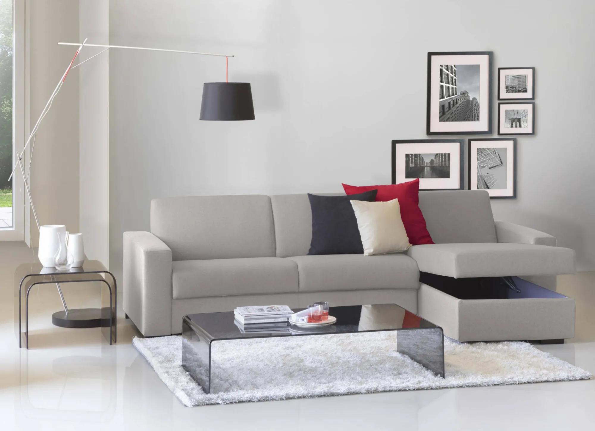 Divano fisso con penisola Azechiele, Cm 260x95h90,<Dmora Fashion