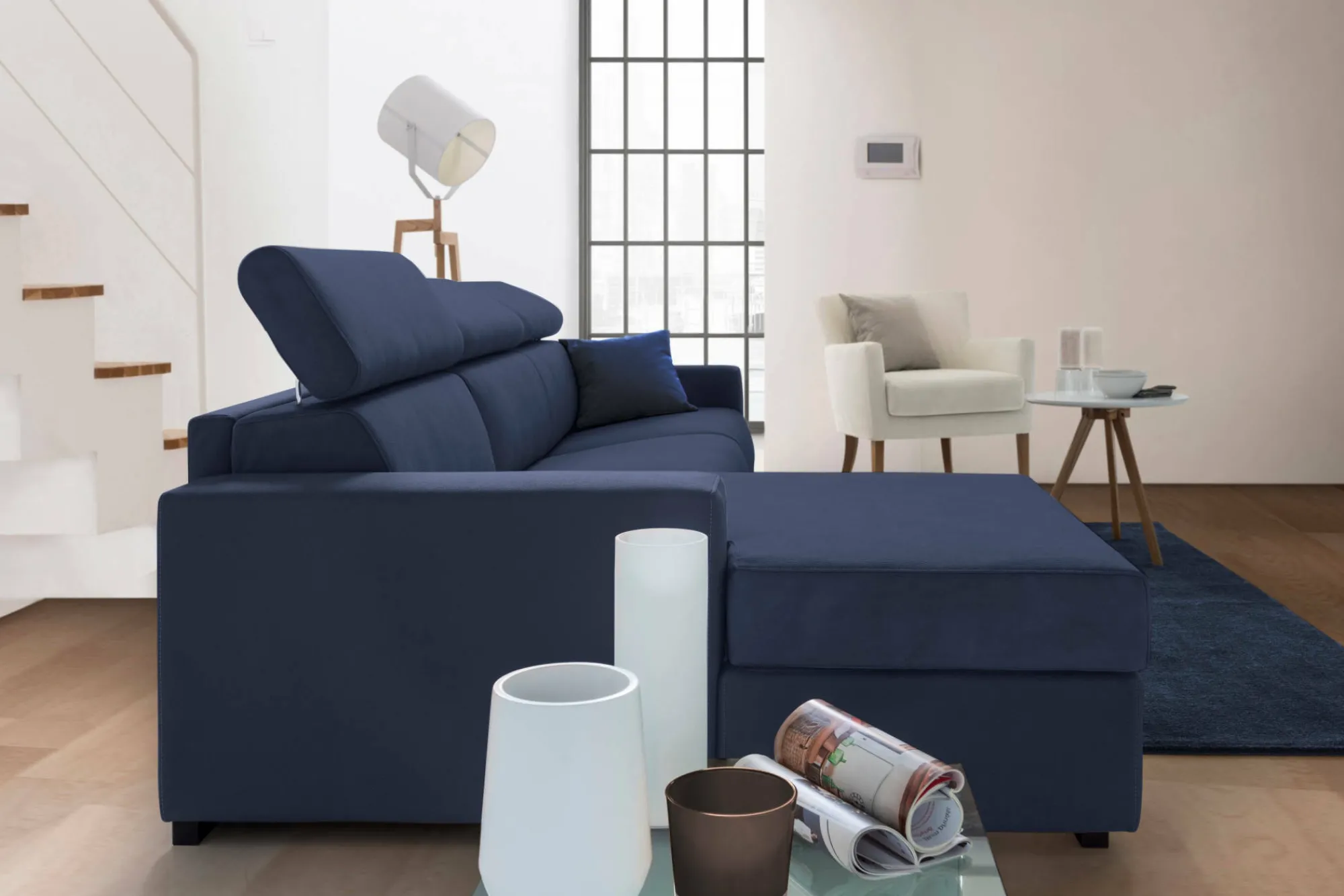 Divano fisso con penisola Akela, Cm 280x95h85,<Dmora Cheap