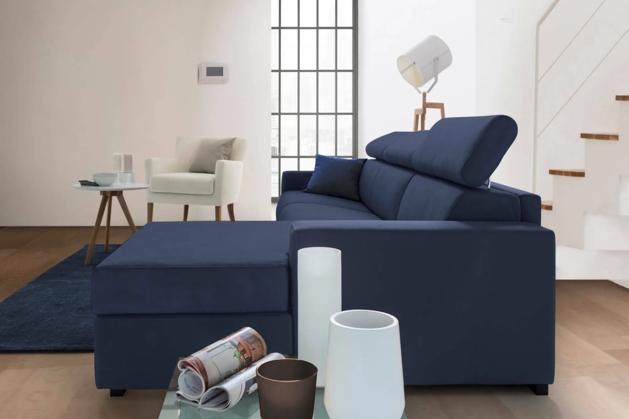 Divano fisso con penisola Angera, Cm 260x95h85,<Dmora Cheap