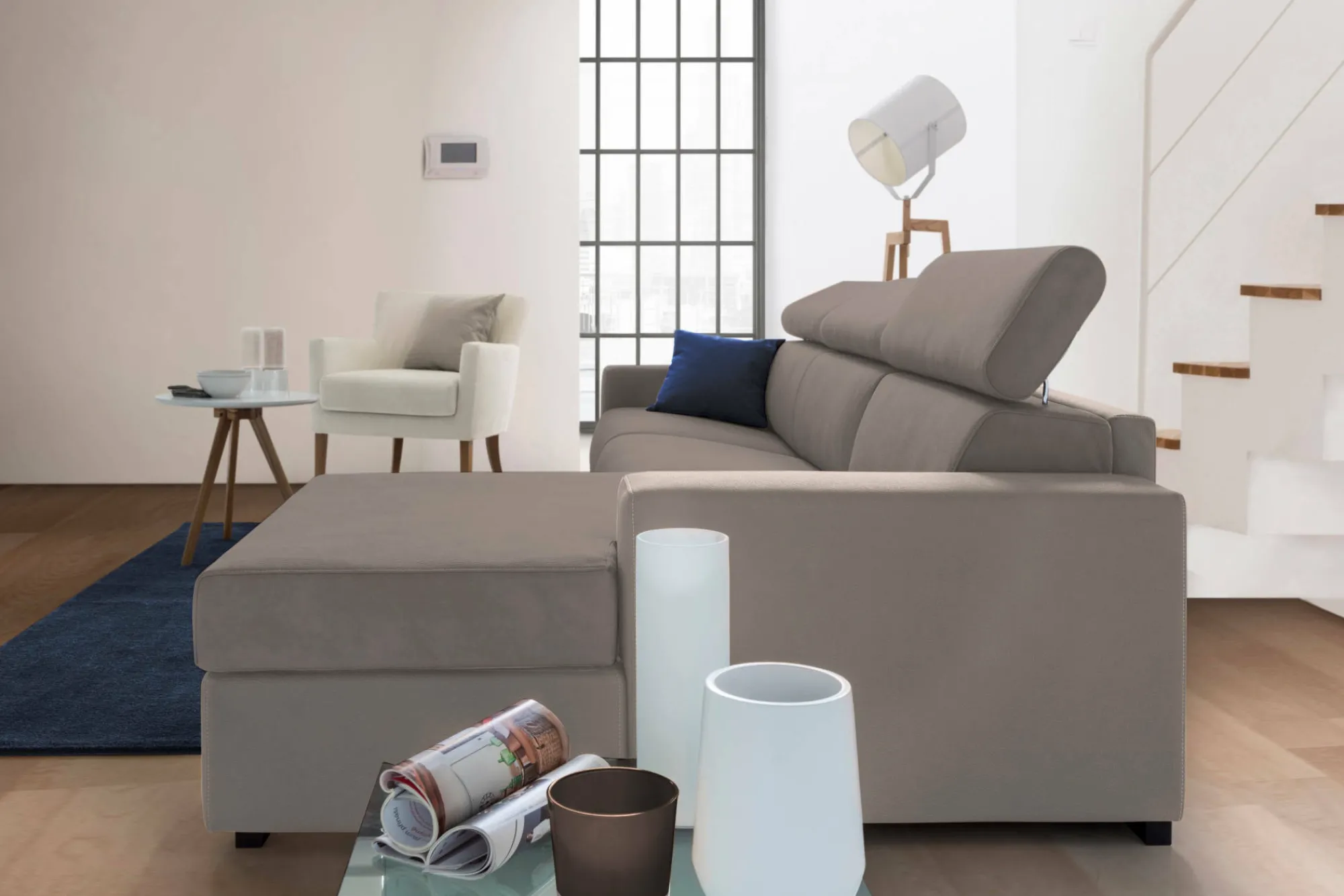 Divano fisso con penisola Ameno, Cm 280x95h85,<Dmora New