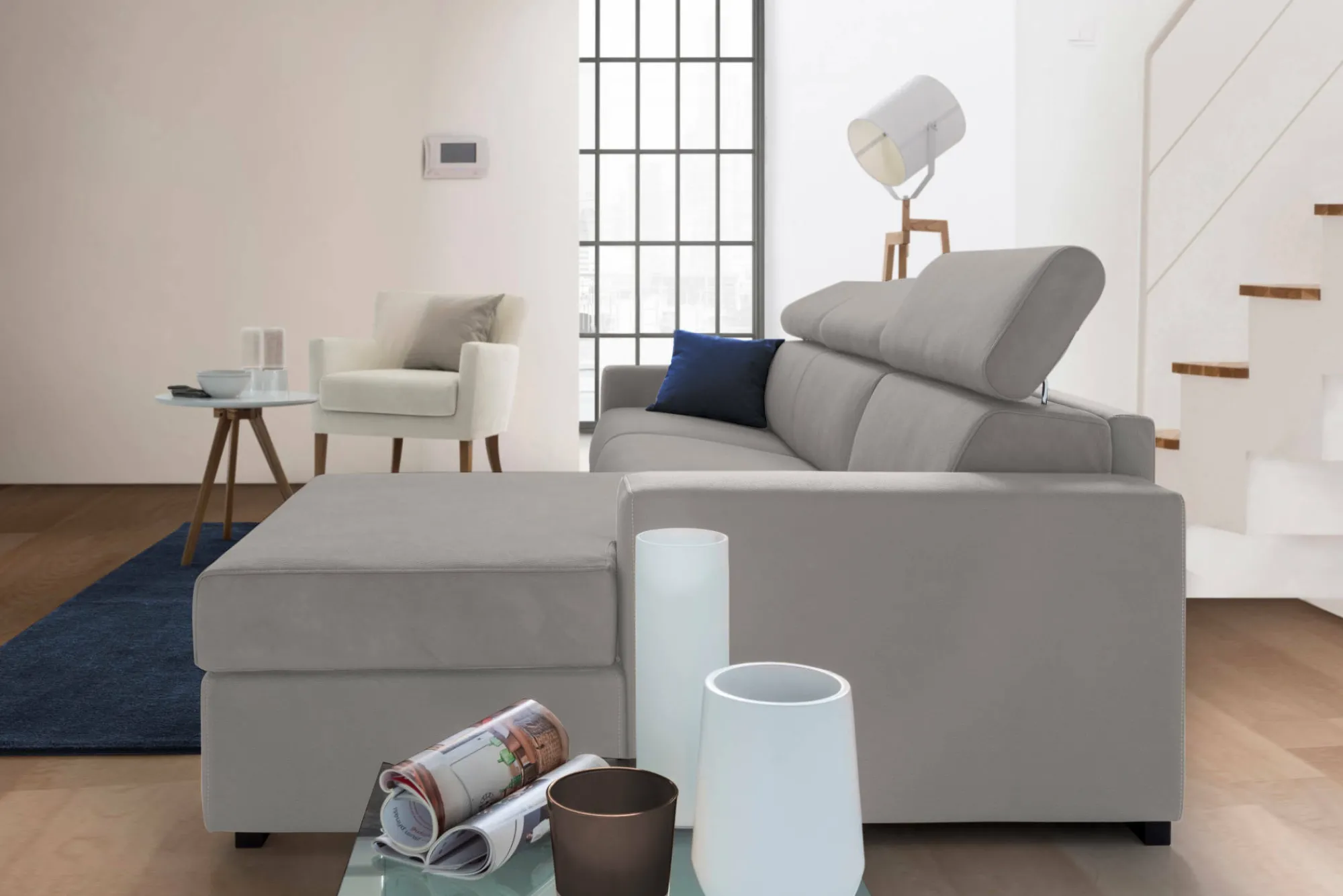 Divano fisso con penisola Ameno, Cm 280x95h85,<Dmora Flash Sale