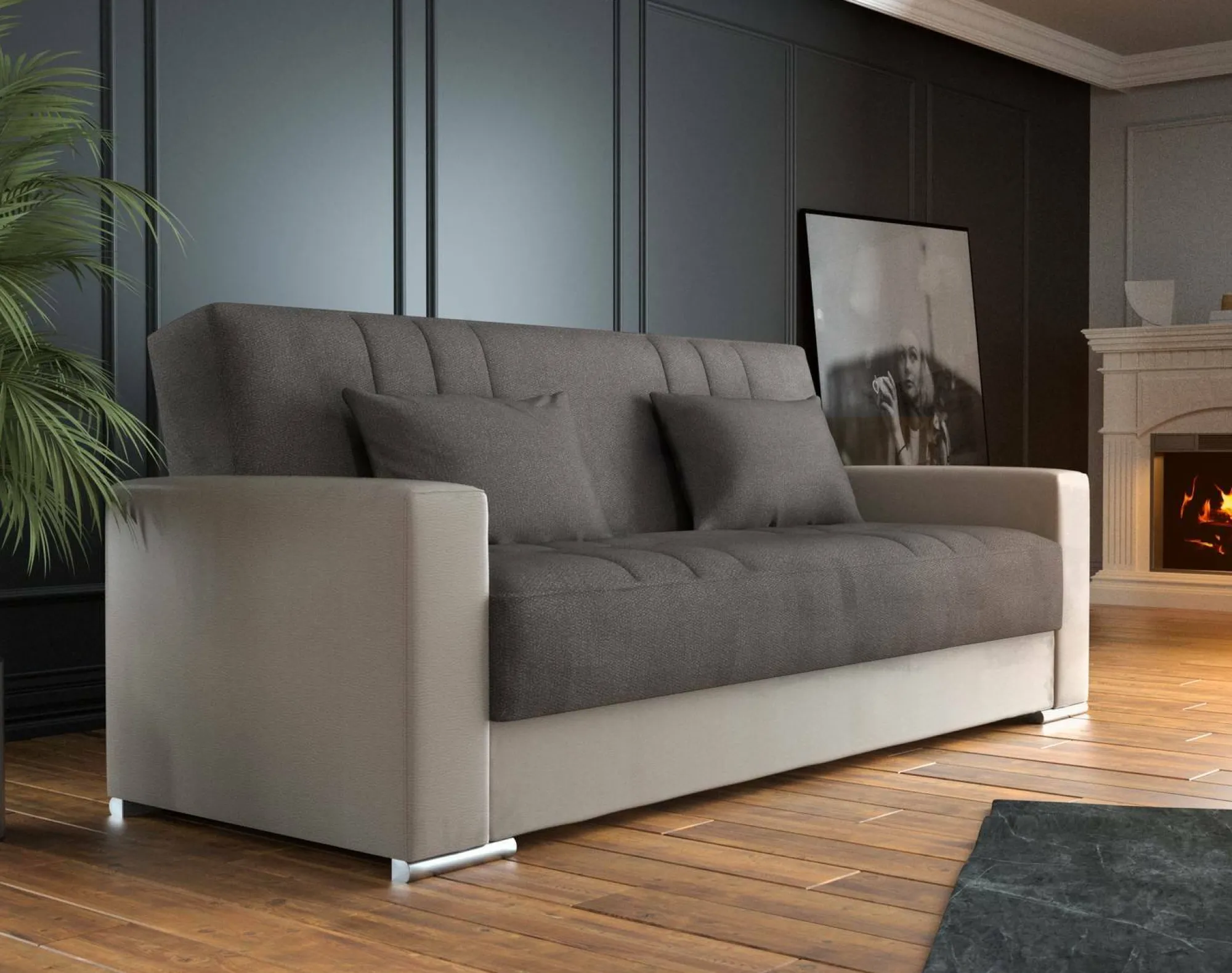 Divano letto 3 posti Arix, 230 x96h101 cm, Beige e Grigio<Dmora Online