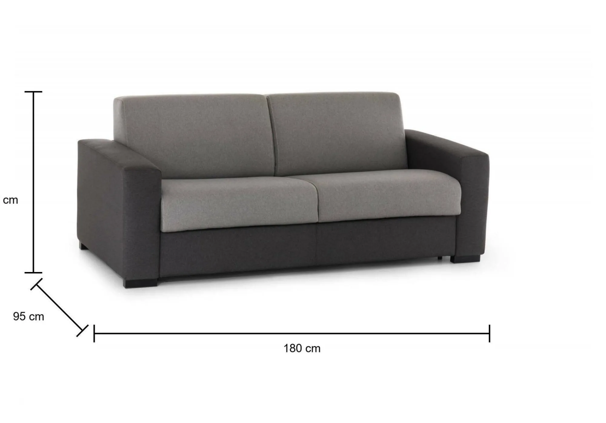 Divano letto 2 posti Asimi, Cm 180x95h90, Grigio e Antracite<Dmora Sale