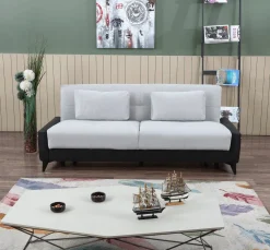 Divano letto 3 posti Belluno, 207x92h83 cm, Nero e Bianco<Dmora Discount