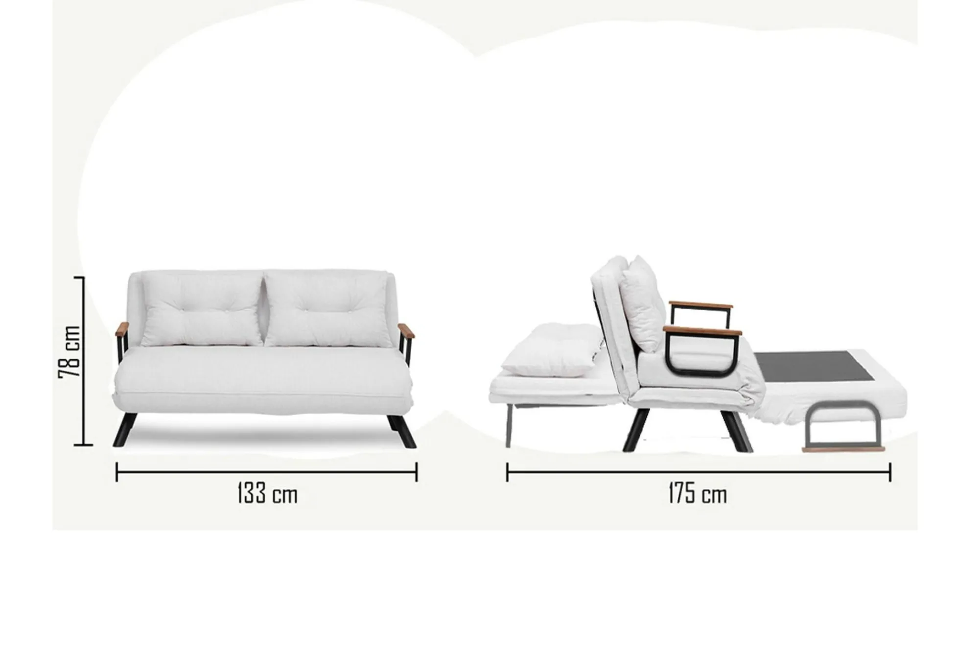 Divano letto 2 posti Calvin 133x78 h78 cm,<Dmora Outlet