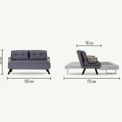 Divano letto 2 posti Calvin 133x78 h78 cm,<Dmora Discount