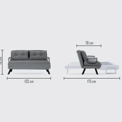 Divano letto 2 posti Calvin 133x78 h78 cm,<Dmora Best
