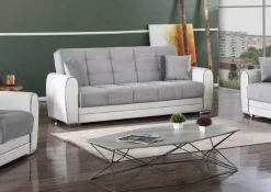 Divano letto 3 posti Dike, 220x84h91 cm, Bianco e Grigio<Dmora New