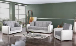 Divano letto 3 posti Dike, 220x84h91 cm, Bianco e Grigio<Dmora New