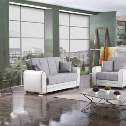 Divano letto con penisola Aloe, 163x84h91 cm, Bianco e Grigio<Dmora Clearance