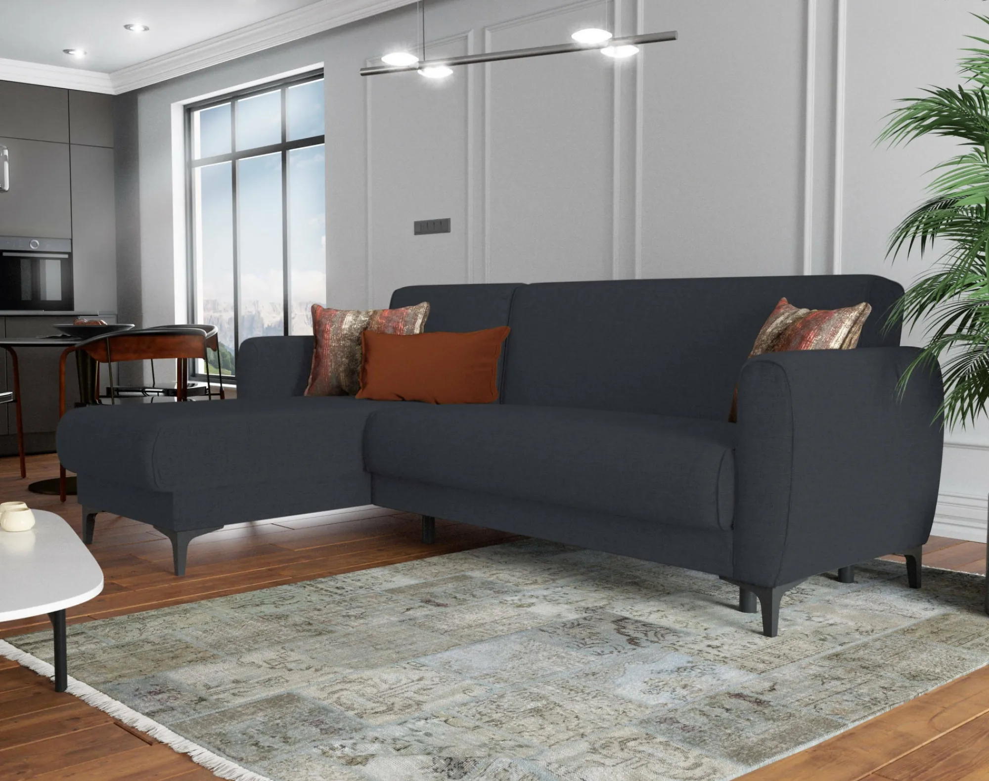 Divano letto con penisola Aber, 230x153h85 cm,<Dmora Outlet