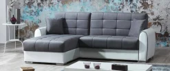 Divano letto con penisola Argos, 246x160h91 cm, Bianco e Grigio<Dmora Best Sale