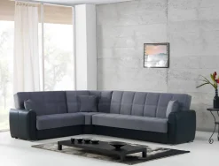Divano letto con penisola Dgytkja, 305x238h91 cm, Nero e Grigio<Dmora Sale