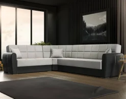 Divano letto con penisola Dgytkja, 305x238h91 cm, Nero e Grigio Chiaro<Dmora Online