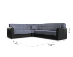 Divano letto con penisola Dgytkja, 305x238h91 cm, Nero e Grigio<Dmora Sale